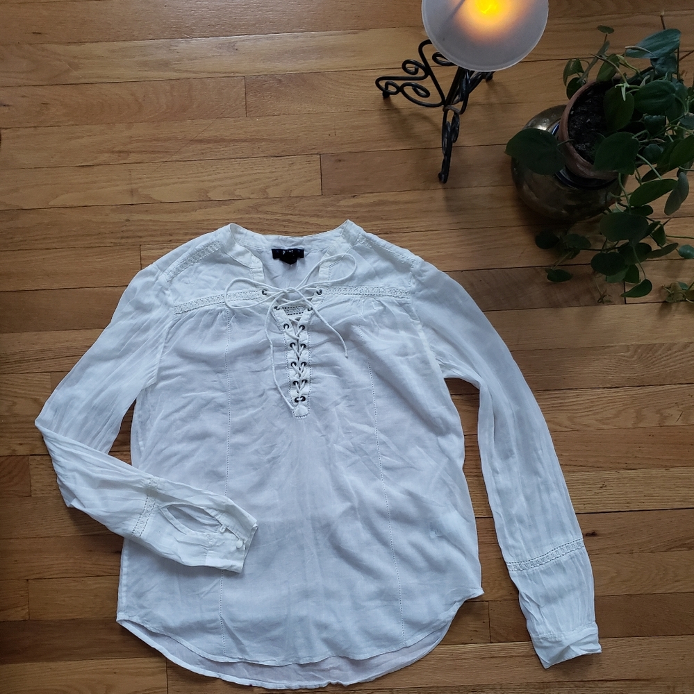 Paige Cotton White Lace-Up Blouse